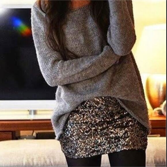 Vintage Y2K 90s Sparkling Silver Sequin Small Mini Skirt - Picture 1 of 3